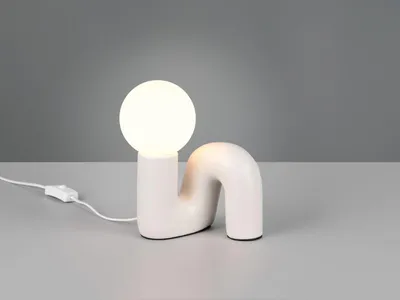 Produktbild von Ausgefallene LED Tischlampe Keramik Hellgrau mit Glaskugel Weiß, Höhe 21,5cm