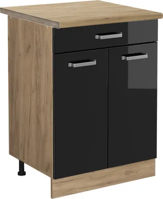 Produktbild von Küchenunterschrank Vicco R-Line Schwarz Hochglanz 60 cm mit Schublade, AP Eiche, Model 46085