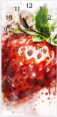 Produktbild von Wanduhr aus Glas mit Motiv Erdbeerkunstwerk- 30 x 60 cm - inkl. Aufhängesystem