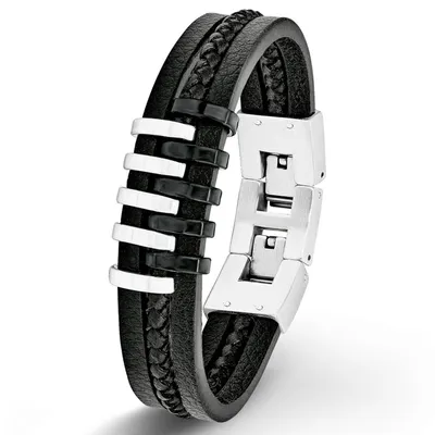 Produktbild von s.Oliver 9025510 Herren Armband Edelstahl Silber Schwarz 22 cm