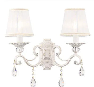 Produktbild von Wandleuchte Metall Stoff in Shabby Weiß Gold Weiß E14 2-flammig Klassisch Wandlampe