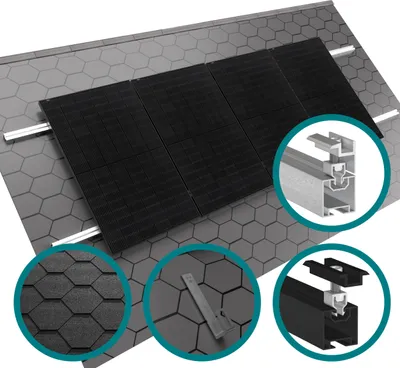 Produktbild von Solar Montageset Bitumendach 4-Module Klickfix Schwarz 8cm