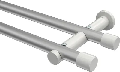 Produktbild von Interdeco Gardinenstange / Vorhangstange Silbergrau / Weiß, Typ Platon Santo (Kappe) ohne Ringe, 20 mm Ø 2-läufig, 280 cm