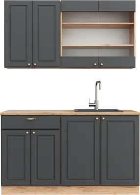 Immagine prodotto di Cucina completa Vicco Fame-Line Antracite Country House/oro Kraft Oak 140 cm senza piano di lavoro, Model 38639