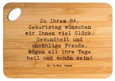 Produktbild von Mr. & Mrs. Panda Frühstücksbrett Spruch 84. Geburtstag Glückwünsche - Transparent - Geschenk, Holzbrett, großartige Erinnerungen, Schneidebrett, schneidbrett, Alter