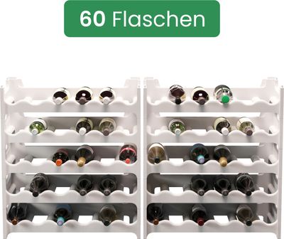 ARTECSIS Weinregal stapelbar Kunststoff für 60 Flaschen, Flaschenregal, Weiß