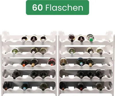 Produktbild von ARTECSIS Weinregal stapelbar Kunststoff für 60 Flaschen, Flaschenregal, Weiß