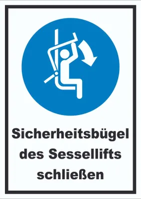 Produktbild von Sicherheitsbügel des Sessellifts schließen Schild A3 (297x420mm)