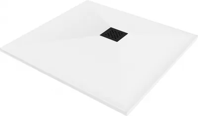 Produktbild von Mexen Stone+ quadratischer Komposit-Duschwanne 90 x 90 cm, weiß, schwarze Abdeckung - 44109090-B