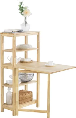 Produktbild von SoBuy FWT70-N klappbarer Esszimmertisch mit Regal Esstisch aus Kautschukholz Klapptisch Küchentisch Schreibtisch Esszimmer BHT ca.: 98x126x60cm