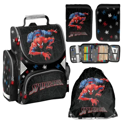 Produktbild von Spiderman Schulranzen für Kinder mit Federmäppchen 1-3 Klasse 3-TEILIGES SCHULSET