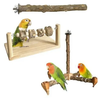 Produktbild von Naturholz Sitzstange mit Spielbrett für Sittiche und Papageien
