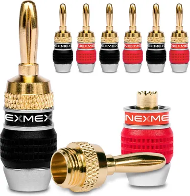 Produktbild von Bananenstecker 4mm schraubbar NEXMEX 24k vergoldet Lautsprecherkabel 8x Stecker