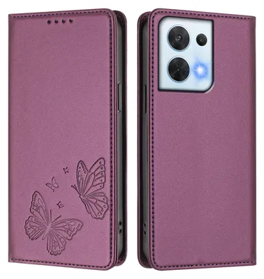 Produktbild von Lederhülle für Oppo Reno8 5G, Schmetterling Prägung Leder Brieftasche Schutzhülle mit Ständer Lila