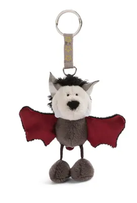 A plush toy bat keychain is shown against a white background.