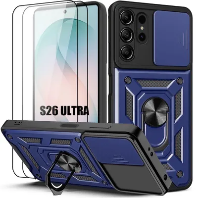 Image de Coque + 2 Verres Trempés pour Samsung Galaxy S26 Ultra, avec Cache Caméra Anti-Rayures Bleu Marine