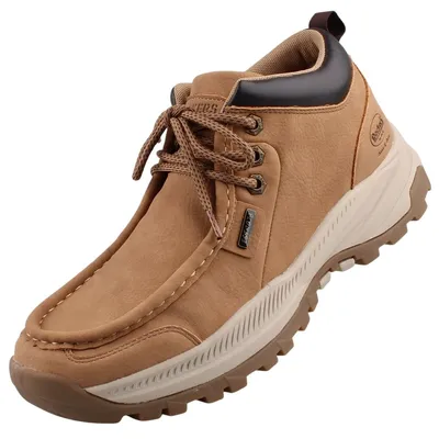 A single brown boot is shown against a white background.