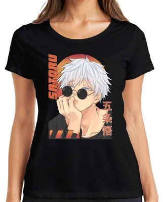 Productafbeelding van Gojo Satoru Jujutsu Kaisen anime zonnebril, wit haar, cadeau, dames T-shirt, zwart, maat L