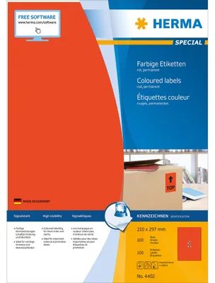 Image de HERMA Étiquettes A4 rouge mat 210x297 mm 100 pièces