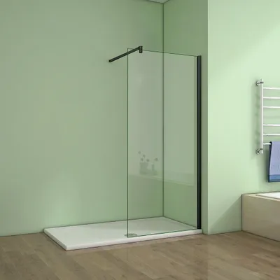 Produktbild von AICA Walk in dusche 150X200cm Duschwand mit Schwarz 90cm Stabilisator 10mm NANO ESG-Glas Duschabtrennung Duschtrennwand Duschkabine