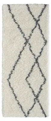 Obrázek produktu pro Koberec MY-RUG, koberec s vysokým vlasem Shaggy Luxe, 200x80, Scandi diamantový vzor, bílo šedý, extra nadýchaný, běhoun