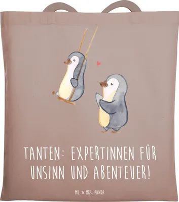 Produktbild von Mr. & Mrs. Panda Tote Bag Tante Abenteuer - Braun Pastell - Geschenk, Neffe, energisch, spielen, Laptoptasche, Familie, Jubiläen, Tragetasche, Nichte, Verwandtschaft
