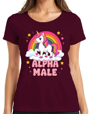 Immagine prodotto di Maglietta da donna con scritta "Alpha Male Einhorn Unicorn Regenbogen Lustig Statement Sarkasmus", colore bordeaux, taglia 3XL