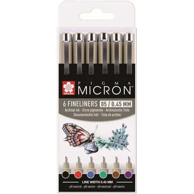 Produktbild von 6 Sakura Pigma Micron Fineliner-Set farbsortiert 0,25 mm