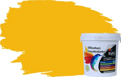Produktbild von RyFo Colors Silikonharz Fassadenfarbe Lotuseffekt Trend Sonnengelb 1l - bunte Fassadenfarbe, weitere Gelb Farbtöne und Größen erhältlich, Deckkraft Klasse 1