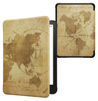 Produktbild von kwmobile Schutzhülle für Amazon Kindle Paperwhite (2024)/Colorsoft Hülle - eReader Flip Case mit Auto Sleep Funktion - Travel Vintage mit Braun