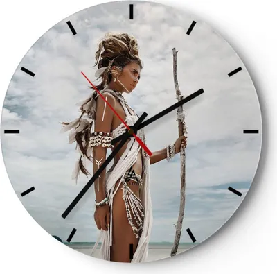 Produktbild von Wanduhr - Rund - Glasuhr - Brennen Mann Frau - 40x40cm - Schleichendes Uhrwerk - Lautlos - zum Aufhängen bereit - Dekoration Modern - Wanddekoration aus Glas - C3AR40x40-4275