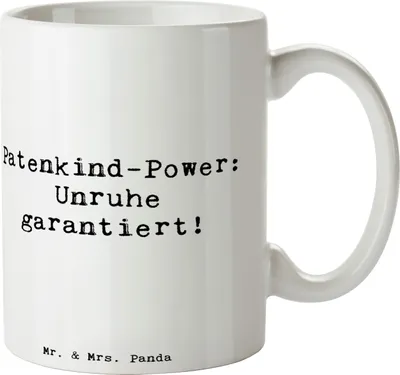 Produktbild von Mr. & Mrs. Panda Becher Spruch Patenkind Power - Weiß - Geschenk, individuell, Familie, Fürsorge, Humor, Freude, Tasse, Patenschaft, Kaffeetasse, Kaffeebecher, haferl