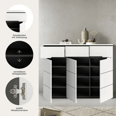Produktbild von Canu Schuhschrank 3 Türen, 3 Schubladen weiß, grau.