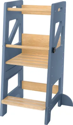 Produktbild von LARS360 Montessori Lernturm 2-in-1, Tritthocker höhenverstellbar, sicherer und stabiler Kindertritt, ideal für Babyzimmer und Kleinkinderzimmer, Grau