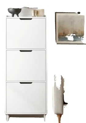 Obrázek produktu pro Botník, úzký design, 3 přihrádky, BÍLÁ