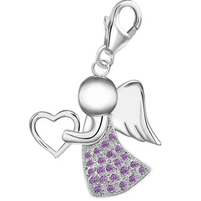 Engel Charm Anhänger mit Herz Himmlischer Schutz Echtschmuck I Lila