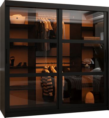 MEBLE KRYSPOL DOME Zweitüriger Schrank Spiegel, 200x180x62cm - Schwarz, Schwarz, Schwarz