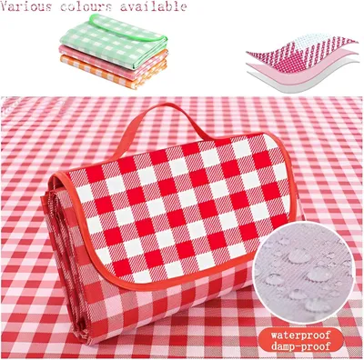 Produktbild von Rote Picknickdecke 300×200 cm, faltbar/mit Griff, für Strand/Camping.