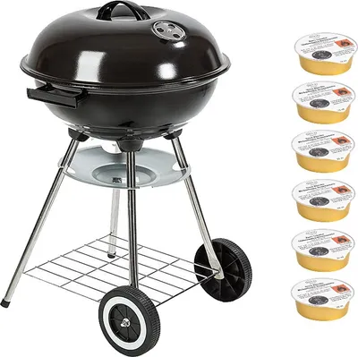Produktbild von BBQ "Nottingham" Holzkohle-Grill - Kugelgrill Rundgrill Ø 44 cm, schwarz, 44 x 44 x75 cm, inkl. 6x Rösle Grillanzünder Brennpaste zum anfeuern des Grills