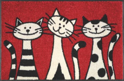 Zdjęcie produktu dla wash+dry Three Cats, Dekoracyjne wycieraczka, Wewnętrzna, Prostokątny, Beżowy, Czarny, Czerwony, Obraz, Guma