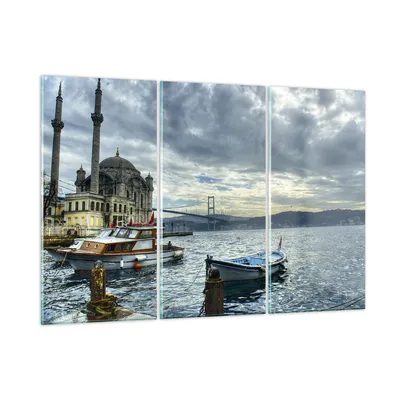 Produktbild von Bilder auf glas - Architektur asien boot brücke - 105x70cm - Glasbilder - Wandbilder - Kunstdruck - zum Aufhängen bereit - Wanddekoration aus Glas - Glas Bilder - Wandbild auf Glas - GCE105x70-2102