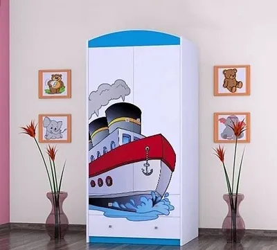 Image de BDW Armoire, 2 portes, 2 tiroirs, penderie, 180x90 cm, bleu