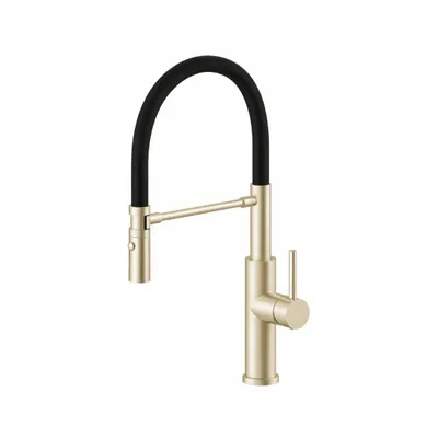 Image de Robinet de cuisine VBChome, finition champagne doré - Noir, avec un bec flexible pivotant à 360°. Mitigeur à levier unique avec cartouche en céramique, robinet de cuisine moderne