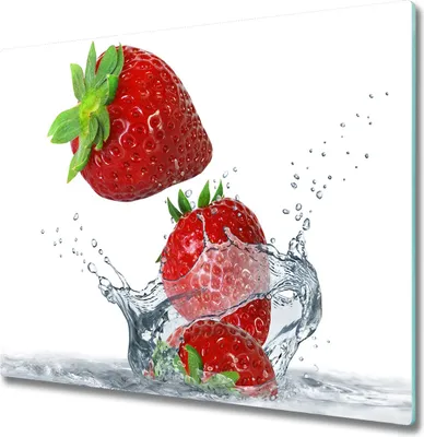 Produktbild von Glas Herdabdeckplatte 60x52 cm Spritzschutz Glasabdeckplatte Schneidebrett Erdbeeren und Wasser