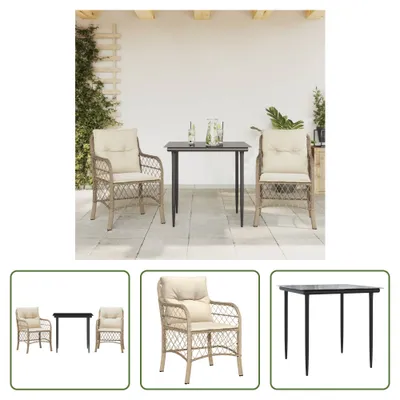 Produktbild von The Living Store 3-tlg. Bistro-Set mit Kissen Beige Poly Rattan