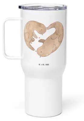 Produktbild von Mr. & Mrs. Panda Thermobecher Otter Herz - Weiß - Geschenk, Isolierbecher, Liebe, Hochzeitstag, Edelstahl Tasse, thermosbecher, Kaffee-to-go-Becher, Teetasse