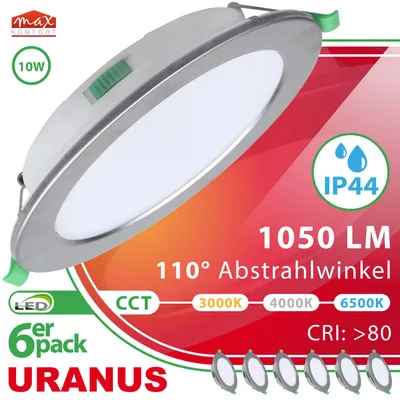 Produktbild von 6 x LED Einbaustrahler URANUS 10W – Eisen gebürstet, CCT (warmweiß, neutralweiß, kaltweiß), Bad