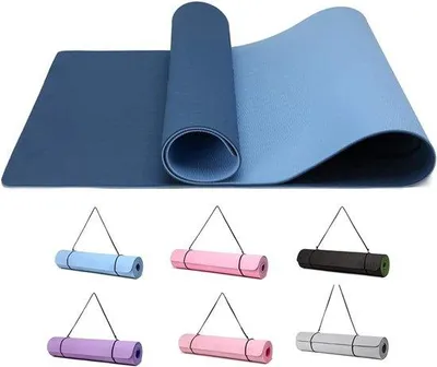 Zdjęcie produktu dla Mata do ćwiczeń gimnastycznych, mata do jogi antypoślizgowa, 183x61x0,6 cm, idealna do fitnessu, pilatesu, gimnastyki i medytacji, kolor: granatowy