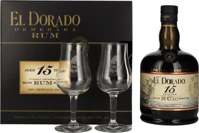 Image de El Dorado 15 Years Old Finest Demerara Rum SPECIAL RESERVE 43% Vol. 0,7l en boîte cadeau avec 2 Verres
