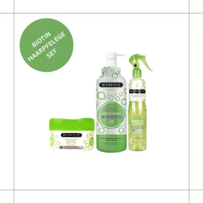 Produktbild von Morfose Biotin Haarpflege Kombi Set Shampoo Maske 2 Phase Hair Conditioner Grün